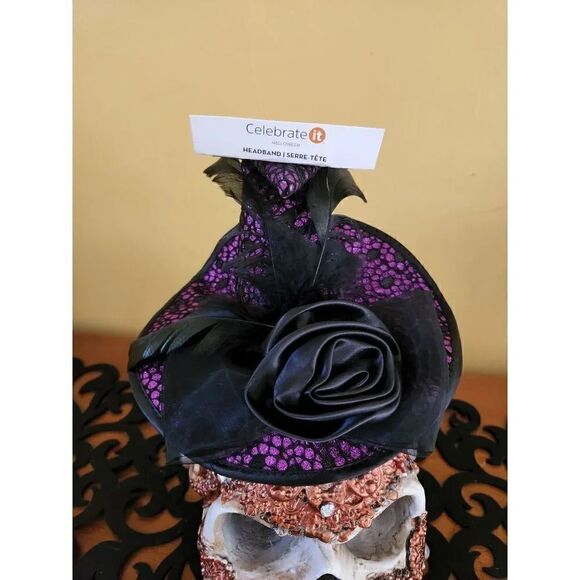 Witch hat purple and black adult Halloween headband - Picture 1 of 4